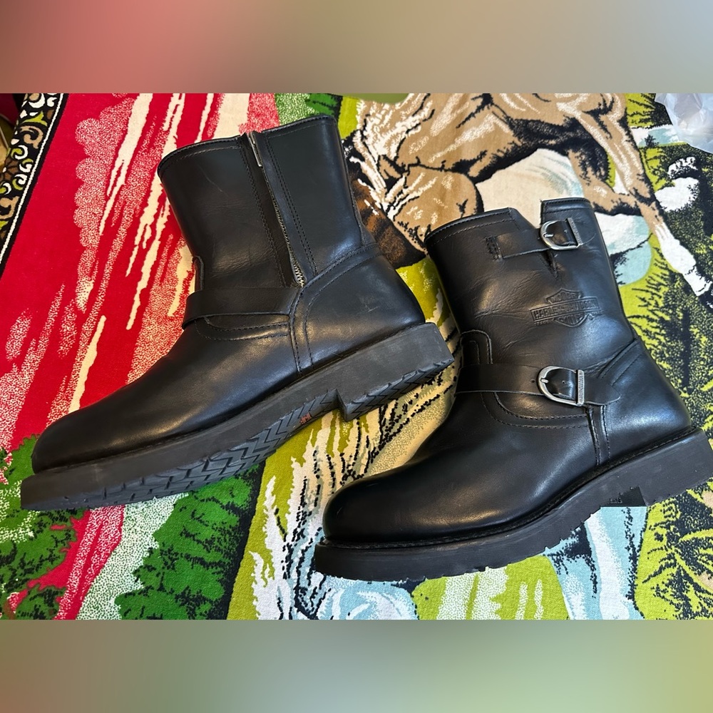 Harley-Davidson Black Leather Steel-Toe Harness Riding Boots Men's 10.5